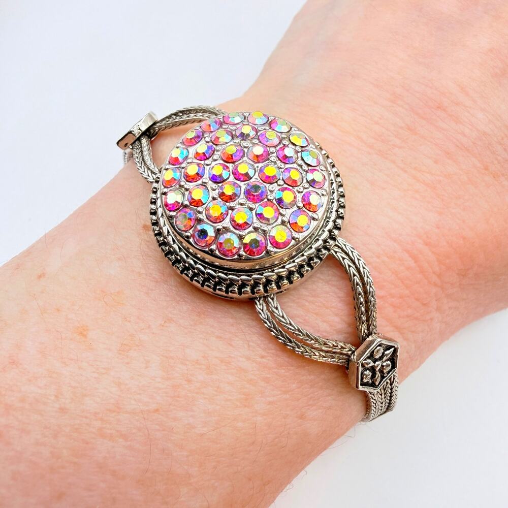 Retired Ginger Snap Changeable Bracelet AB Crystal Silver Multi Strand Rope 7"